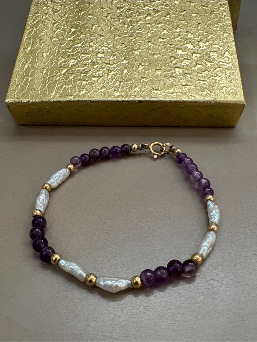 Amethyst & Freshwater Pearl Bracelet with Gold Accents
